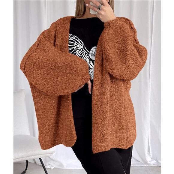 Womens Oversized Cardigan Sweaters Brick Red - Picture 6 of 6